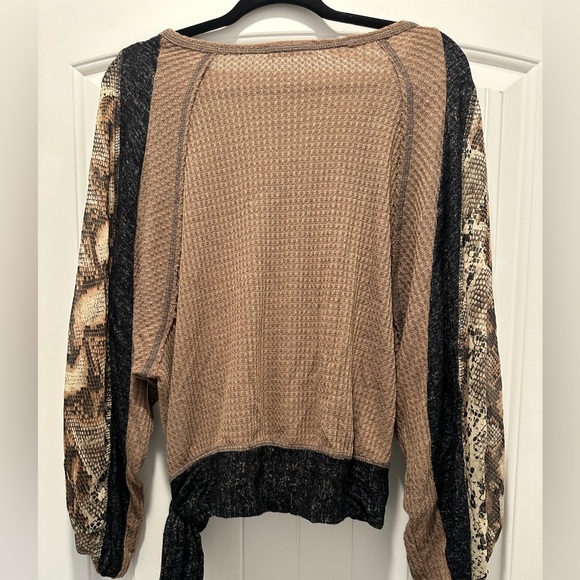 Allie Rae Tops - Allie Rae Women’s Peasant Blouse Snakeskin animal print Sleeve, Side Tie